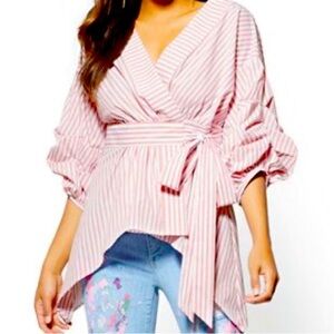 New York & Company | Pink Striped Blouse L